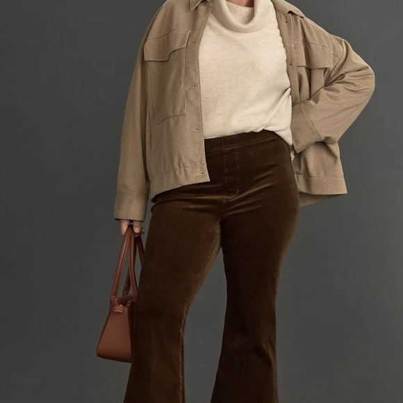 Anthropologie Teal Velvet Pull-On Flare Pants XL - Picture 2 of 5